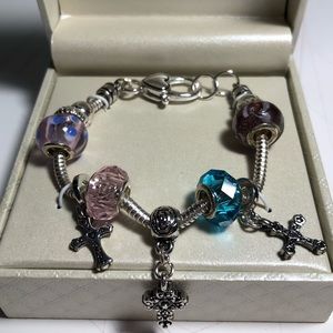 ❤️ KIM ROGERS SILVER PURPLE BLUE CHARM BRACELET
